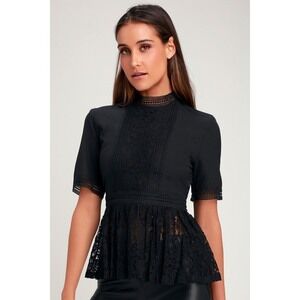 Lulus Elenia Black Lace Peplum Top - Size S